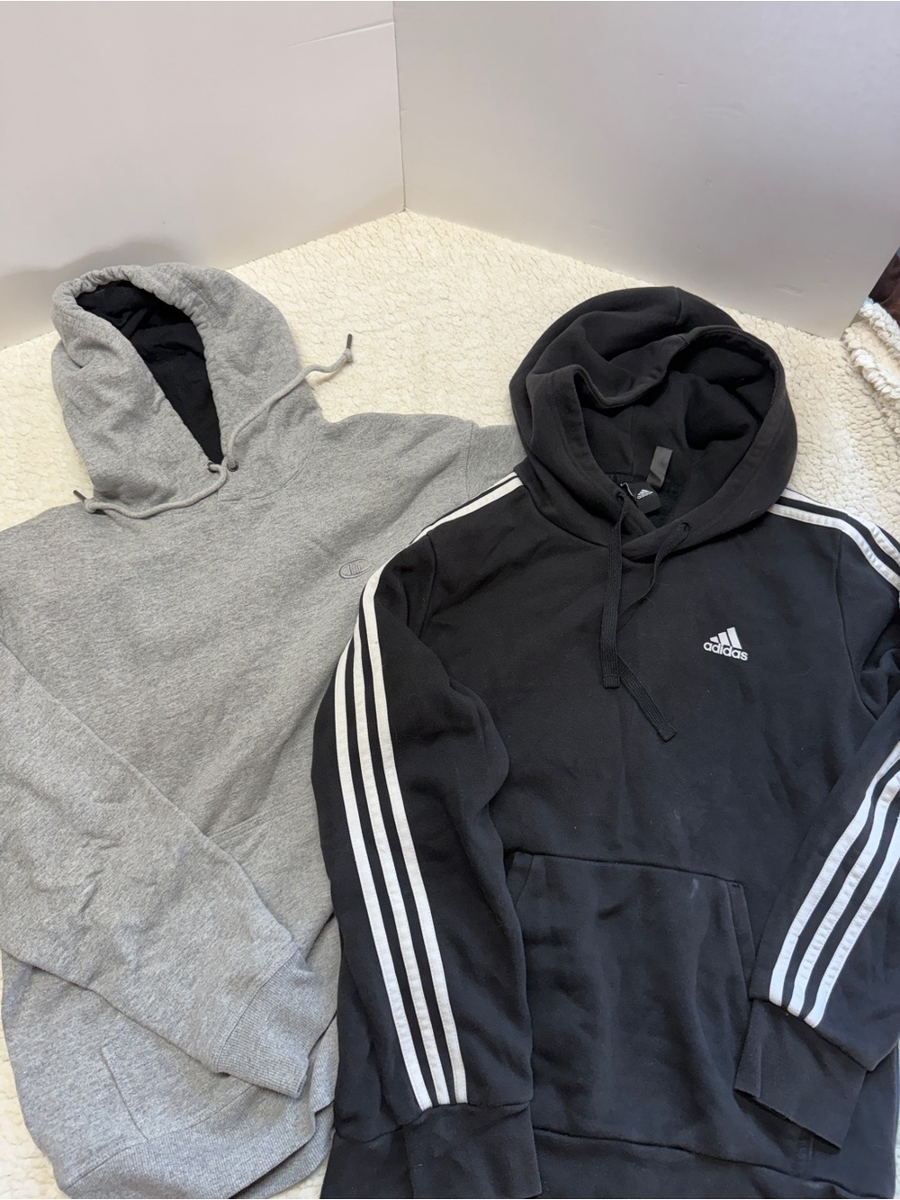 Champion Gray & Adidas Black Hooded Sweatshirt. Size Medium.